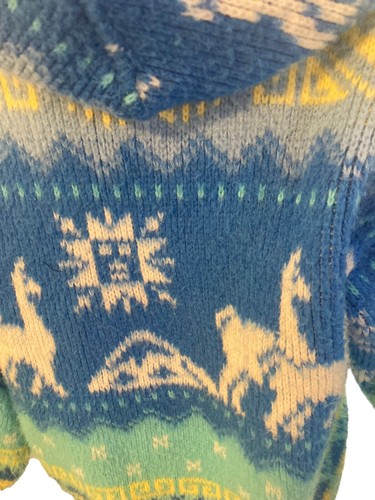 Andino Artesanias Kids Wool Sweater Llama Sun Zip Up Hoodie Blue Light Pilling - Picture 7 of 7