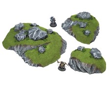 Grassy Terrain w/ Rocky Outcroppings Set of 3   for Warhammer, Wargames, D D