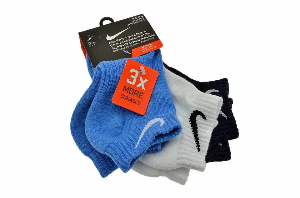 Paquete de 3 calcetines acolchados Nike Performance para niños (pequeños, azul marino/blanco/azul) ESF17028 Foto 2 de 2