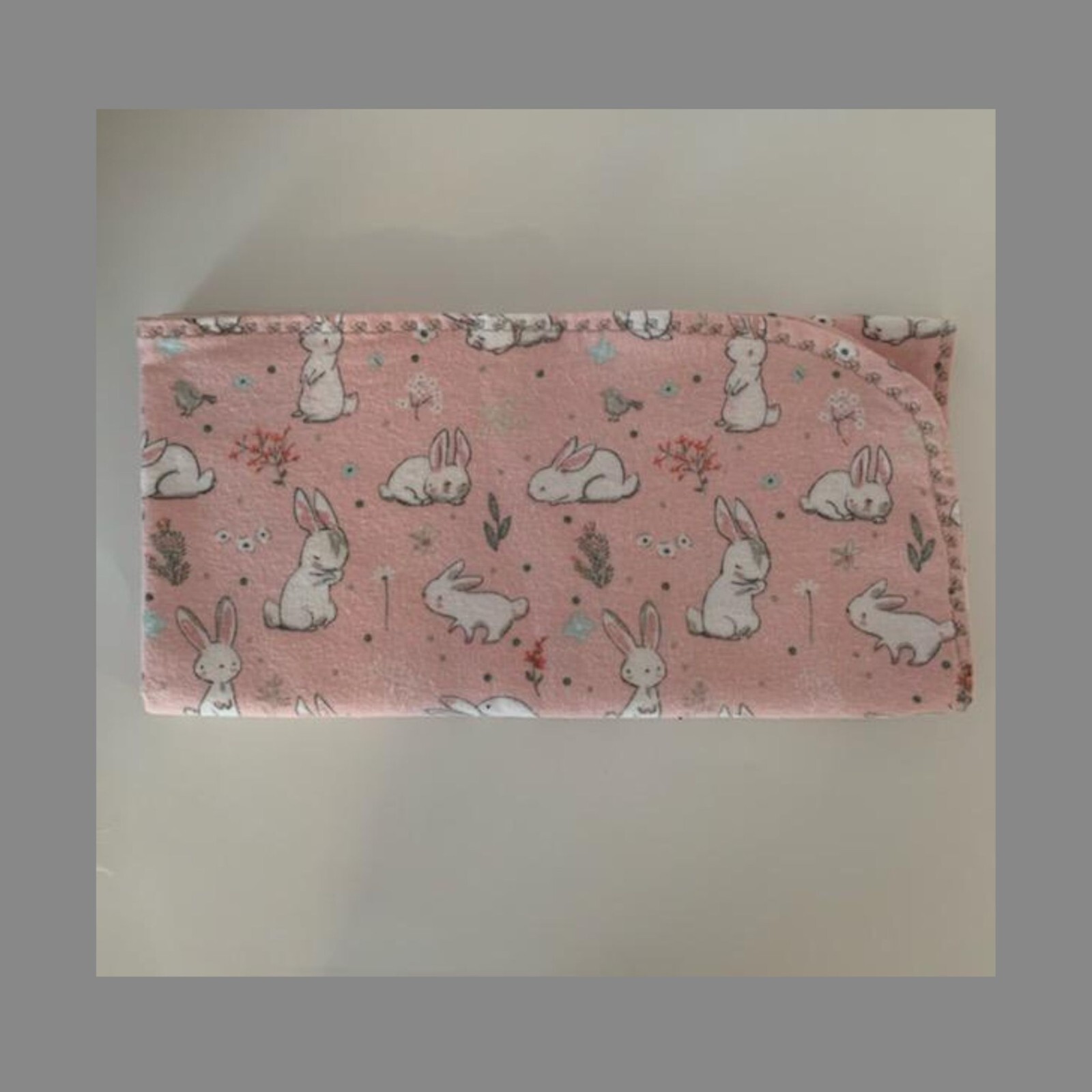 Baby Girl Bunny Reversible Cozy Flannel Blanket/ Stroller Blanket 32