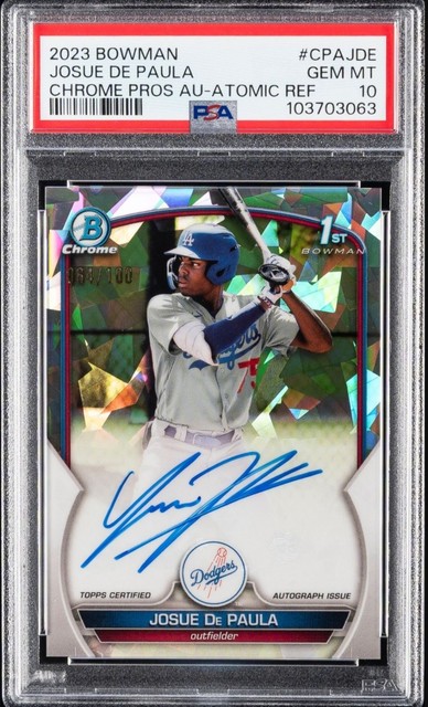 2023 Bowman Chrome Prospect Autos Josue De Paula Atomic Refractor /100 PSA 10