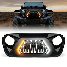 Matte Black Front Grille for 2018-2026 Jeep Wrangler JL JLU Gladiator JT w/ LED
