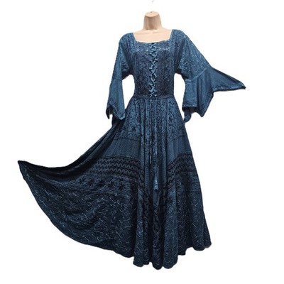 Damen Boho Maxikleid Türkis Bestickt Schnürung Gothic Renaissance Festival