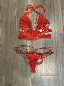 For Love and Lemons SKIVVIES Bralette and panties Size Large RED hard to find