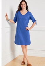 Talbots Ruched Sleeve Shirt Dress Royal Blue V-Neck Petites XL Comfy
