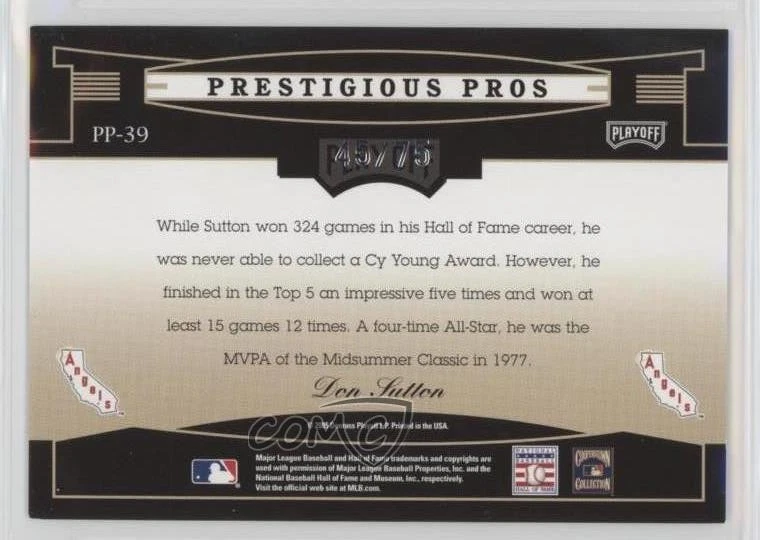 2005 Playoff Prestige Prestigious Pros Silver /75 Don Sutton #PP-39 HOF - Image 2 of 2