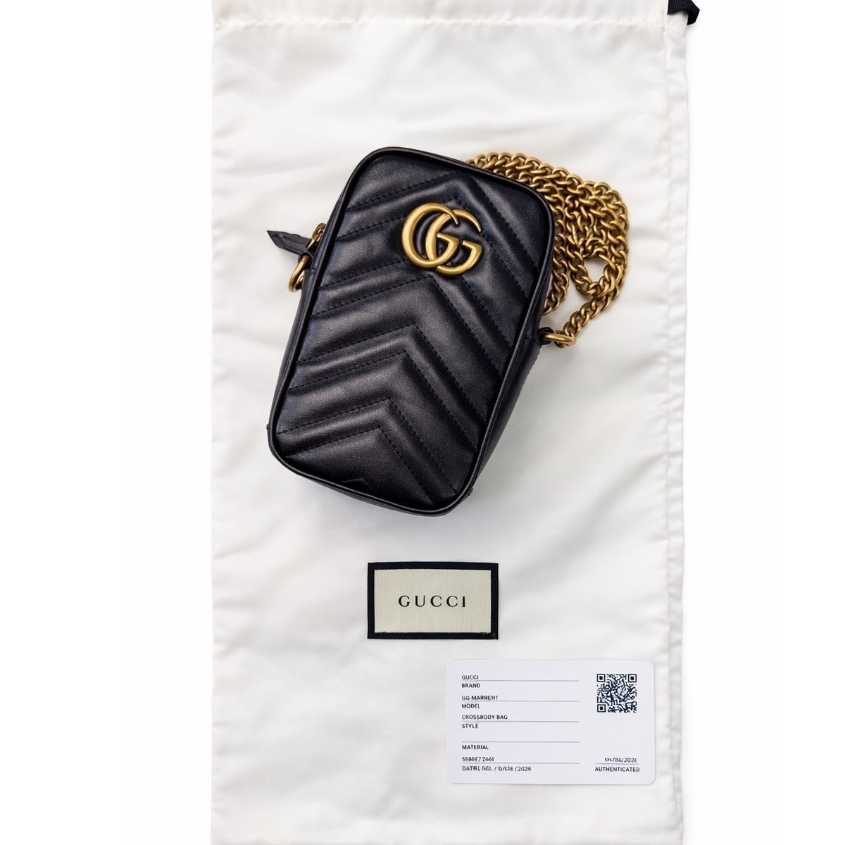 Gucci GG Marmont Vertical Mini Phone Crossbody Bag Black Leather