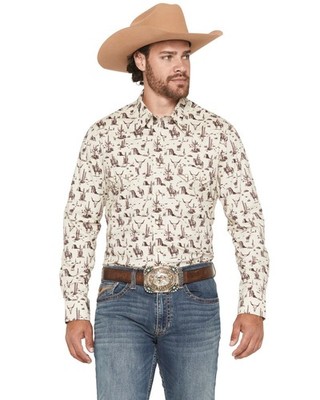 Rock & Roll Denim Men's And Men'S Conversational Print Long Sleeve Snap -
