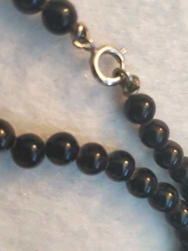 Art Deco 15" Necklace & Earrings Set Black Onyx Beads & Rhinestone Black & Clear - Picture 8 of 10