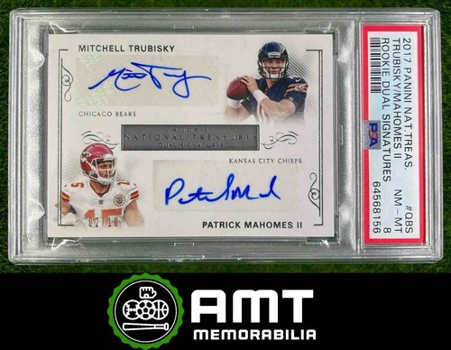 Trubisky Patrick Mahomes II Auto PSA 8 2017 Panini National Treasures 2/10 8156