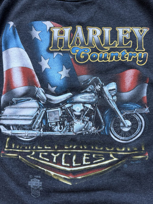Vintage 3D Emblem Harley Davidson Country Biker USA T-Shirt 80s