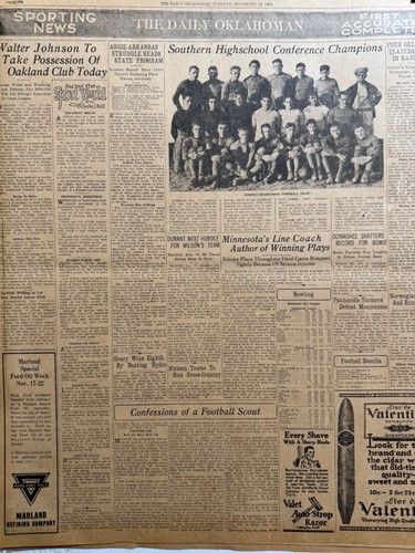 1924 NORMAN, OKLA. HIGHSCHOOL FOOTBALL TEAM OKLA. CITY NEWSPAPER PAGE