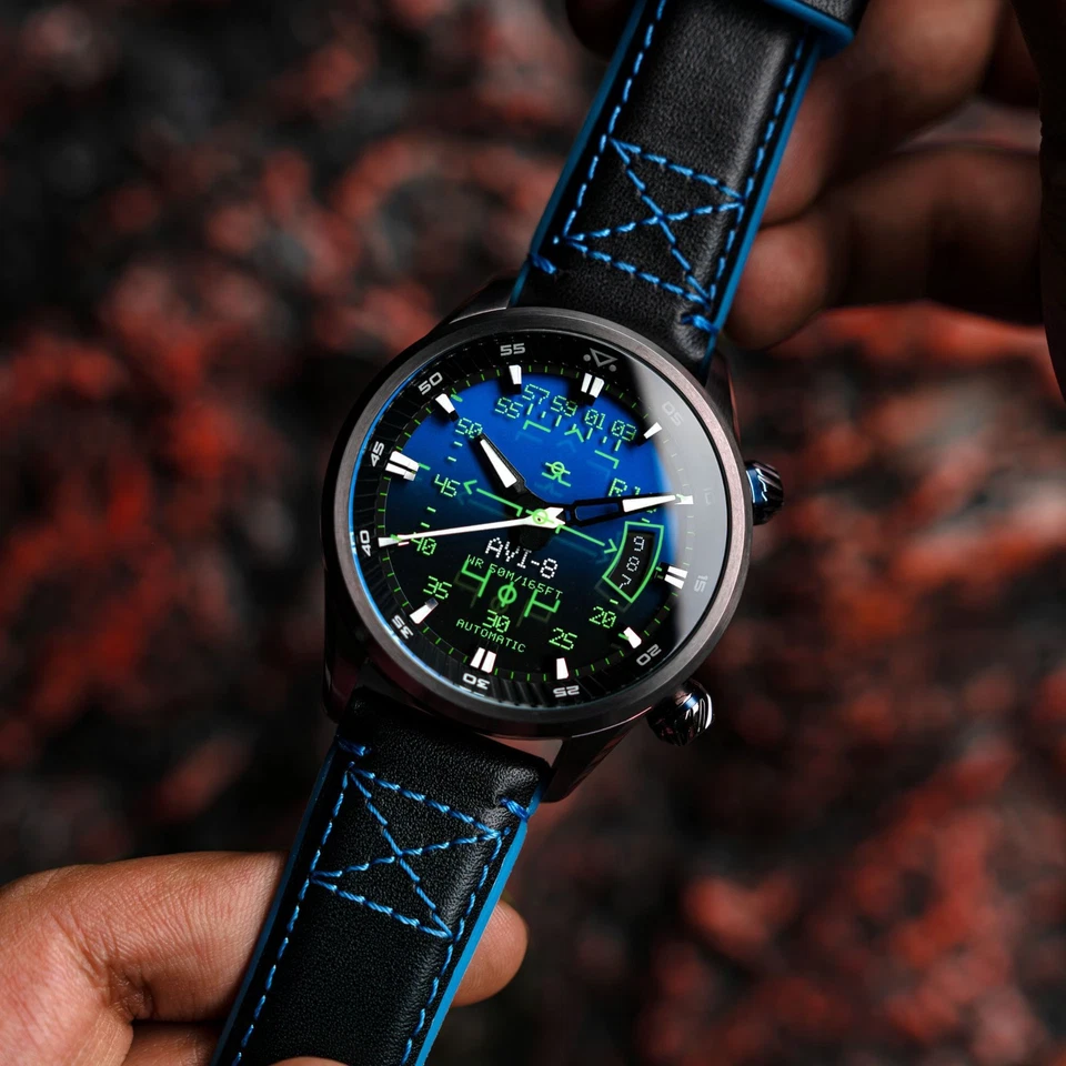 Relógio de pulso Hud automático azul/couro | mostrador azul AV-4117-01 - Imagem 3 de 4