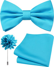 Solid Color Pre-Tied Bow Tie and Pocket Square Lapel Pin Set for Men