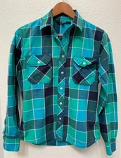 Carbon Slim Fit Button Up Shirt Men's Size Small Plaid Blue Green Colorblock