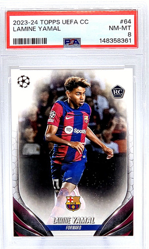 LAMINE YAMAL 2023-24 Topps UEFA CC {#64} Rookie RC; *PSA 8 NM-MT*