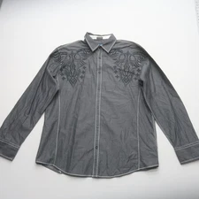 Roar Mens Embroidered Button Up Shirt XL Cross Western Goth Y2K Long Sleeve