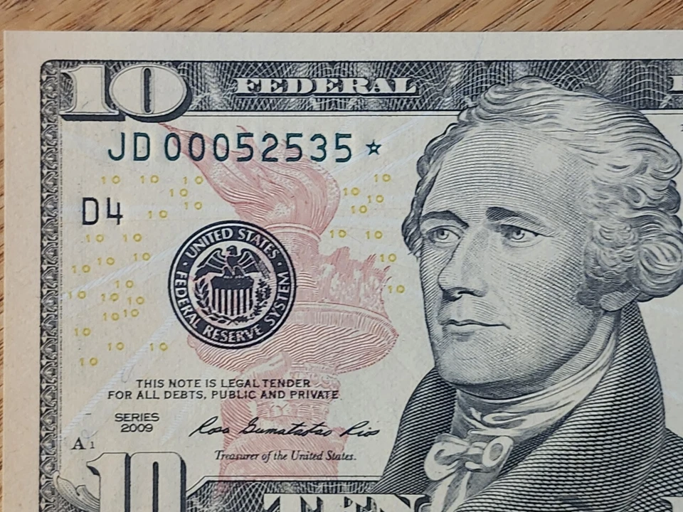 2009 A $10 "STAR NOTE" GEM/UNC CLEVLAND JD00052535* 000 START 2 OF 2 CONS SERIAL - Image 3 of 4