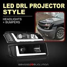 For 2002-2006 Avalanche Black LED DRL Projector Head Lights Assembly Bumper Lamp