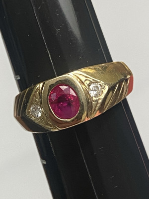 Custom Made Earth Mined Ruby Diamond 14K Ring - Size 8 - 8.3mm