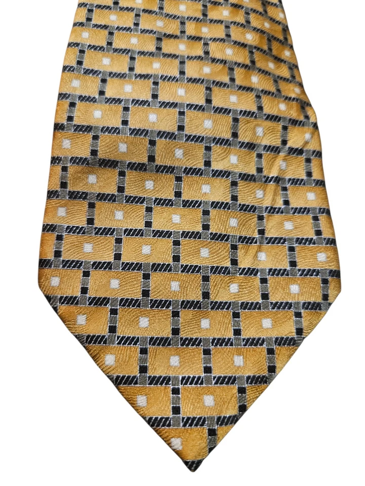 Corbata geométrica para hombre ESUVIO NAPOLI 100 % seda amarillo dorado 60 pulgadas Foto 2 de 4