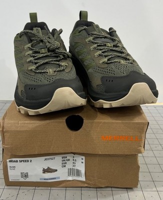 Merrell Men s Moab Speed 2 Hiking Shoes Sz.  9 Olive Durable Trail Footwear New