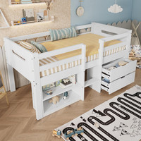 Kids Mid Sleeper Bed !SALE! 3FT Single Cabin Bed Storage Drawers Shelves White