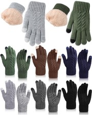 6 Pairs Winter Lined Fleece Gloves for Men Warm Thick Knit Gloves with Touchs...