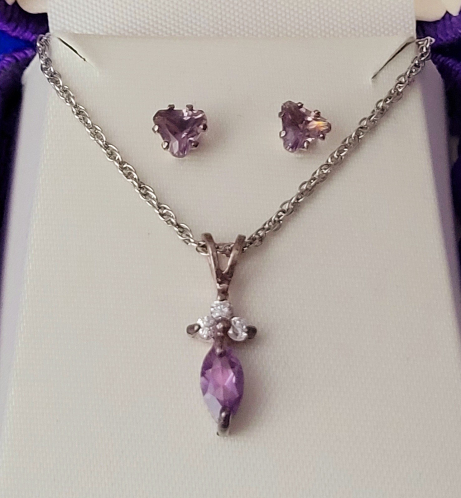 Solid 925 Sterling Silver Neckless & Genuine Amet… - image 4