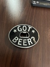 Novelty GOT BEER Bottle Opener Belt Buckle Black enamel raised silvertone text