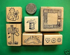 Friendship Sewing Rubber Stamp Set, wood mounted