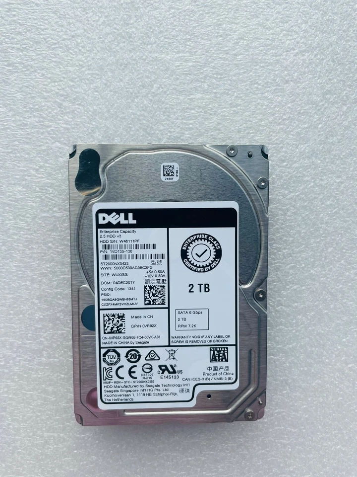 DELL P/N: VR92X 0VR92X 2TB HDD 7.2K RPM 2.5" 6Gb/s SATA Model: ST2000NX0423 - Image 2 of 4