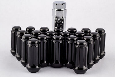 Set 20 14mm x 1.5 Black Spline Long Tuner Lug Nuts w/ Key 1.9'' Tall W1014STB