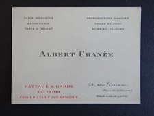 ALBERT CHANEE Carpet Batting PARIS rue Vivienne business card old visit card