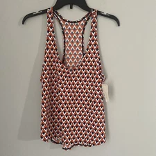 Splendid Women’s Scoop Neck Geometric Print Jersey Knit Racer Back Tank Top M