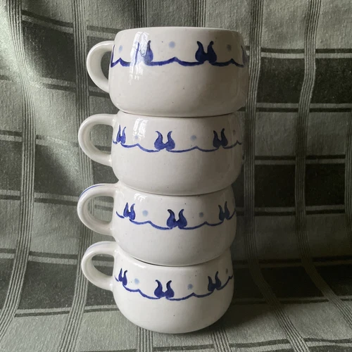 Lot Of 4 Metlox MCM Poppytrail Provincial Blue California Pottery FLAT CUPS Mugs
