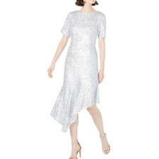 ADRIANNA PAPELL Women's Metallic Sequin Asymmetrical Fit & Flare Dress 12 TEDO