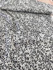 BTY x 60" Stretch Knit Jersey Fabric BLACK WHITE GREY Leaves Branches