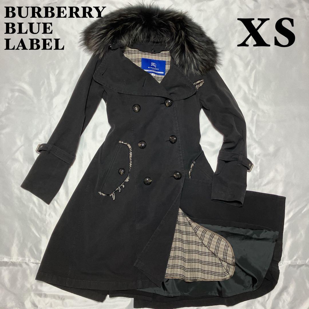 BURBERRY BLUE LABEL Fur Coat Long Nova Check With Liner Women's #D2711A
