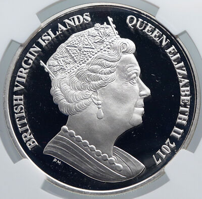 2017 British Virgin Islands UK QUEEN - SEAHORSE Proof Silver $10