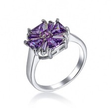 Dazzling Flower Shape Natural Amethyst Gemstone Silver Rings Size 6 10 Holiday