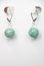 Emerald Green 12mm Ball Gemstone 925 Sterling Silver Leverback Earrings 1 1/2"