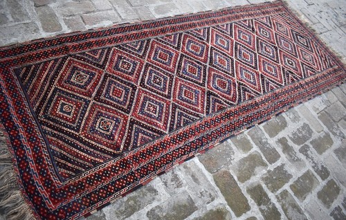 Antique Afghan Mushvani Geometric Rug 3x9 Red Tribal Hallway Nomadic Runner Rug