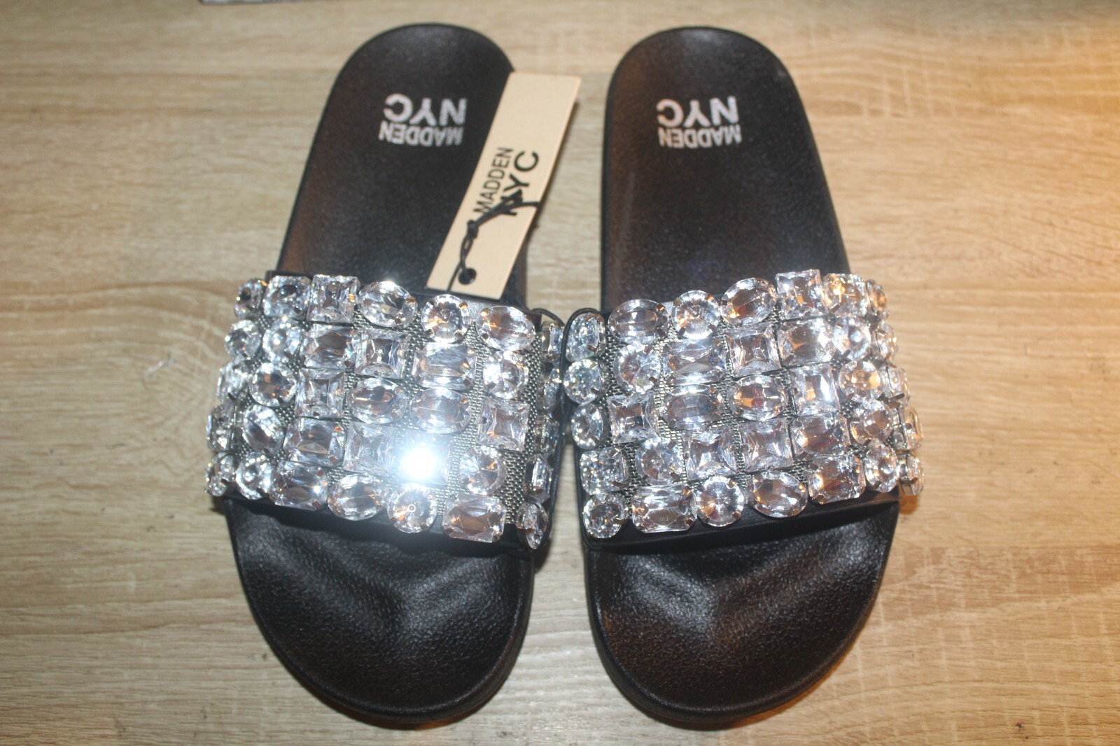 Madden NYC Embellished Pool Slide Sandals in Black | eBay