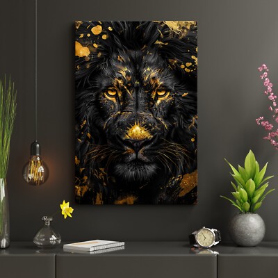   Wandbild, Wütender Löwe in Gold, Tier Acrylglas, Leinwand, Poster BILD, Kunst