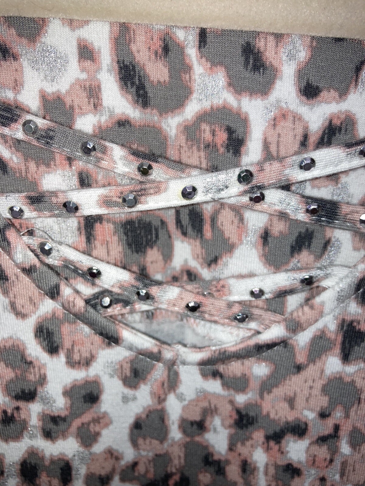 RUBY RD.  Pink Gray Sparkle Leopard Embellished C… - image 3