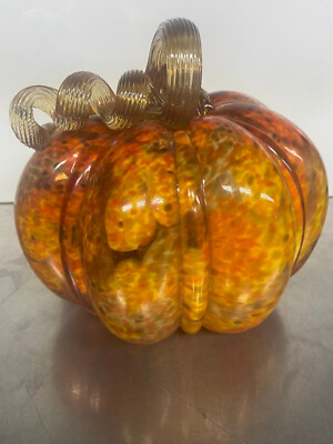 6.75'' Glass Pumpkin Handblown Fall Thanksgiving 2686420