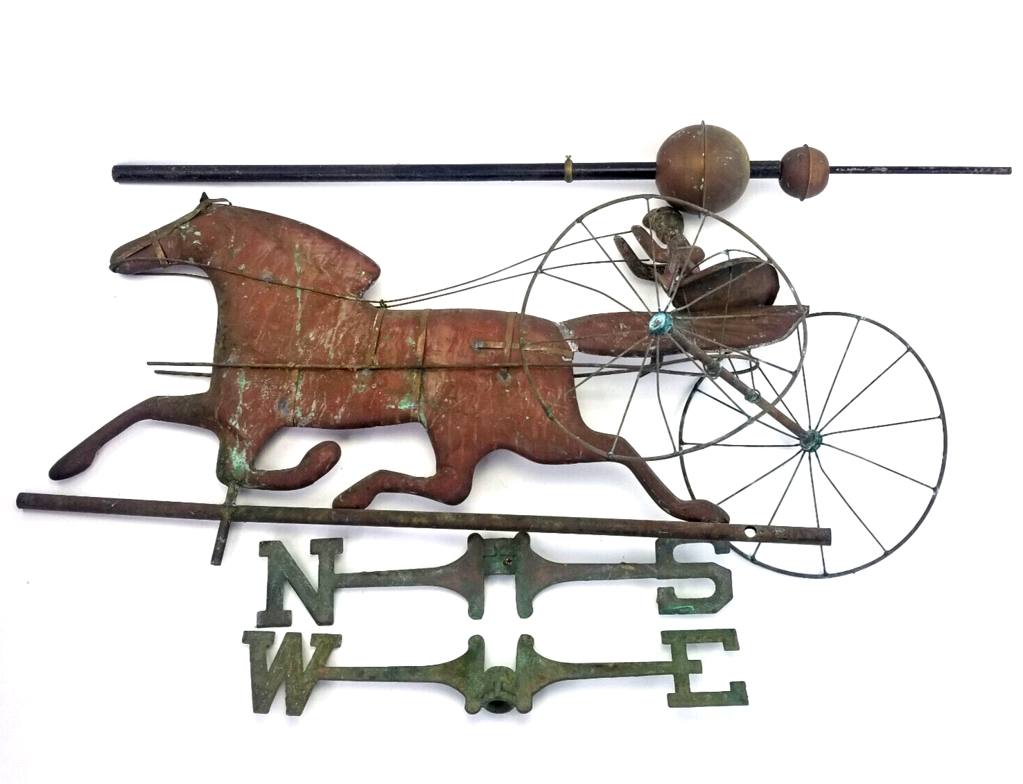 Copper Weathervane Sulky Jockey Buggy Horse Racing Antique Restoration