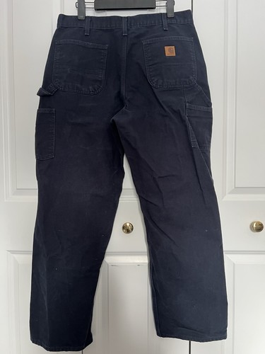MENS 36 x 32 - Carhartt Navy Blue Carpenter Canvas Loose Original Fit Work Pants - Picture 7 of 13