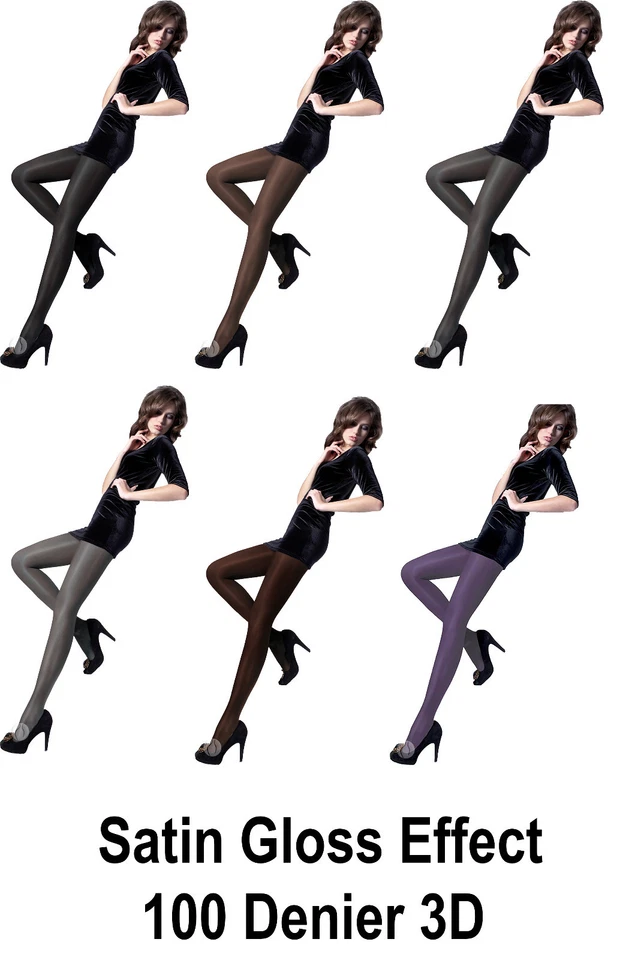 Women's Satin De Luxe Tights 100 Denier 3D, High Gloss, Shiny Opaque Tights